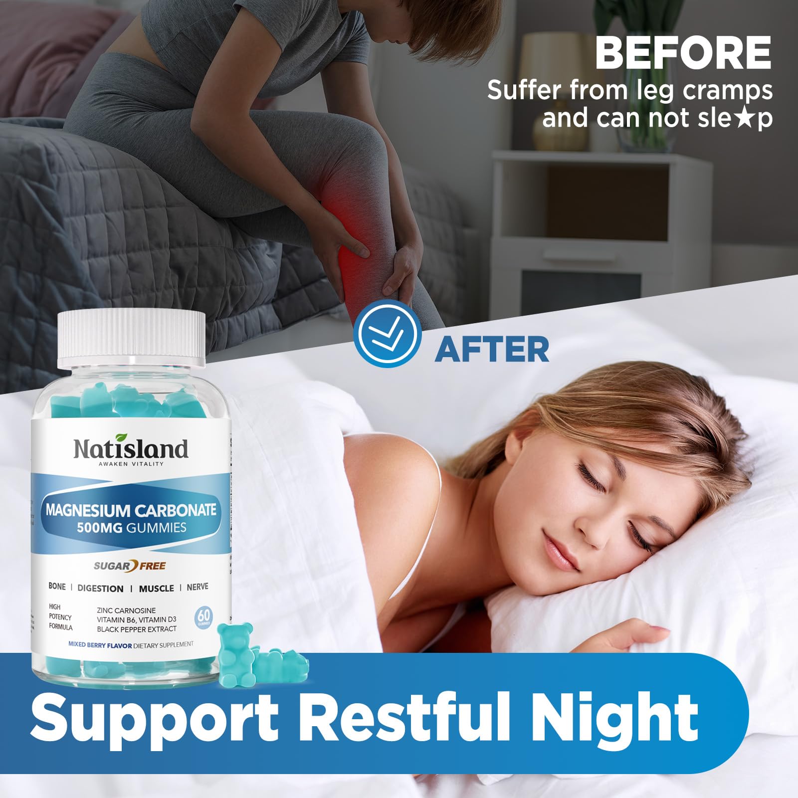 60-count bottle of NATISLAND Magnesium Gummies