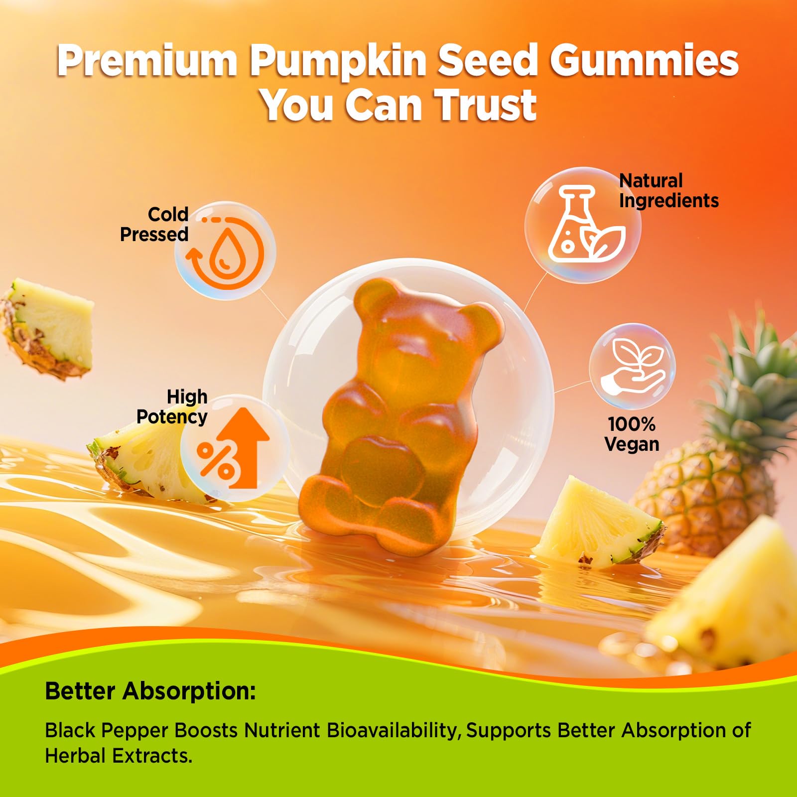 Close-up of pineapple-flavored sugar-free gummies