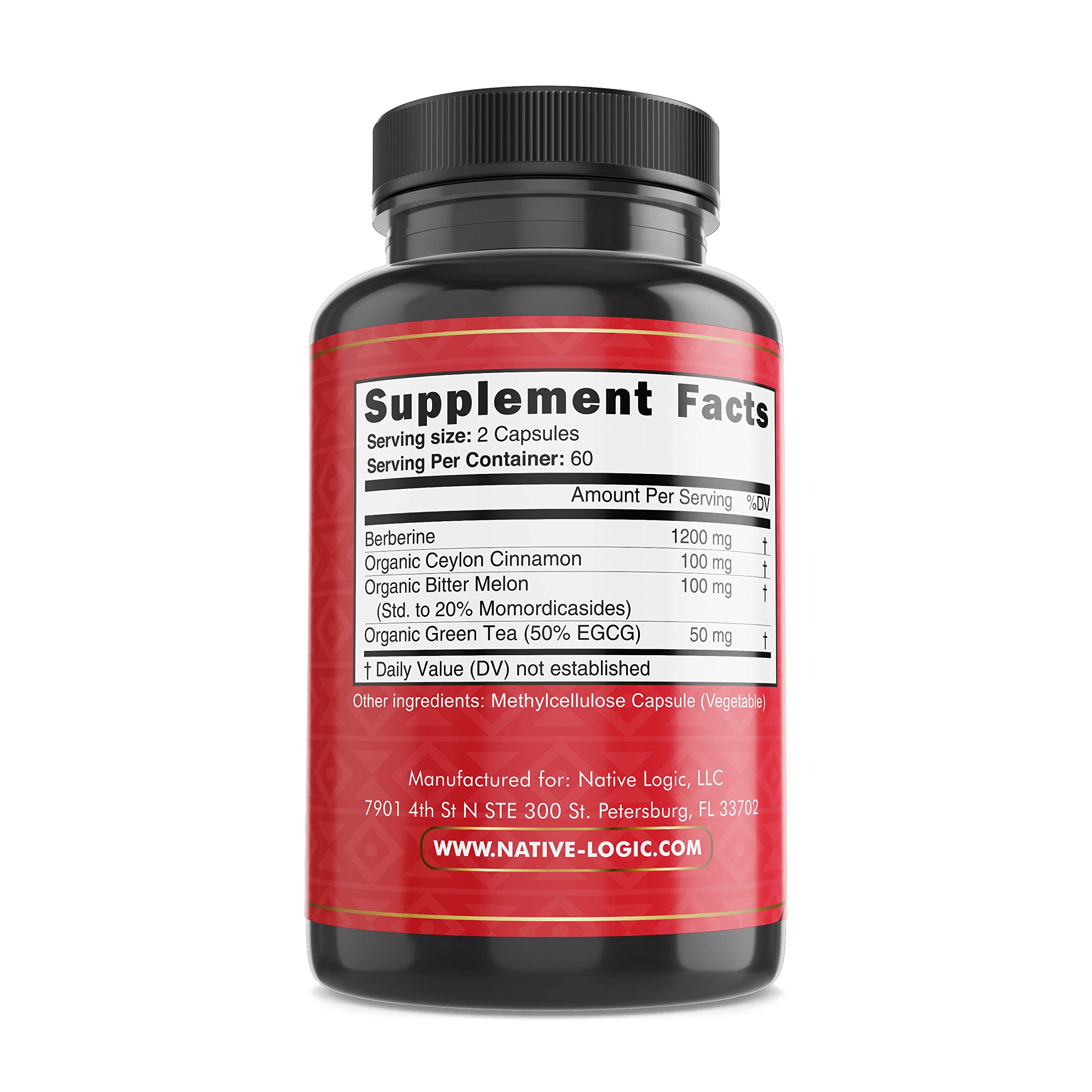 Manufactured in America: Berberine HCL 1200mg capsules in a vegan, non-GMO bottle