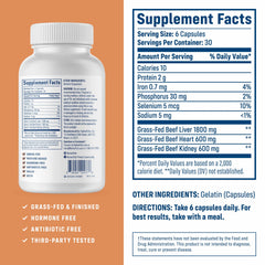 Front label highlighting grass-fed beef organs and New Zealand sourcing