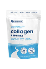 NativePath Collagen Peptides bottle with scoop on wooden surface