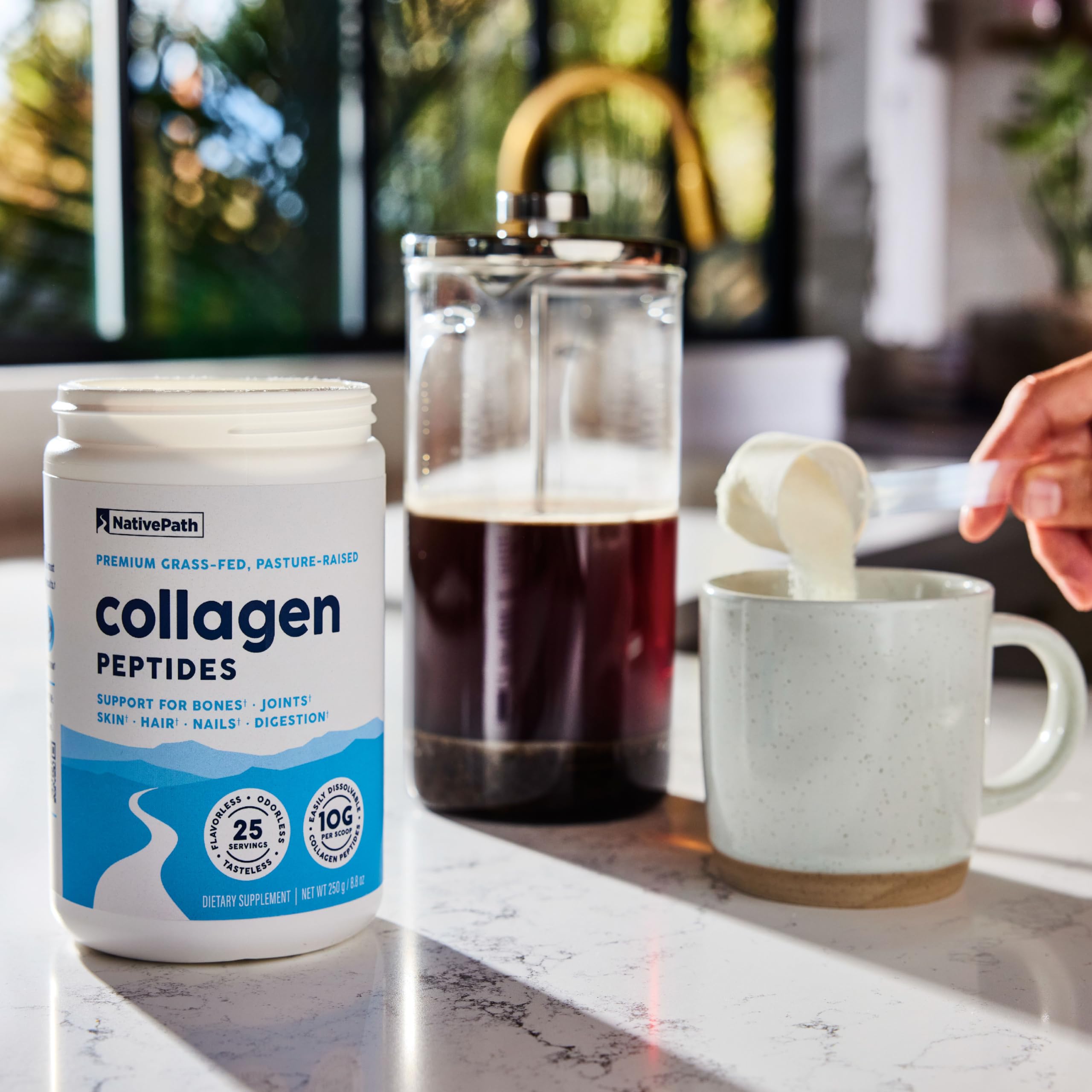 NativePath Collagen Peptides usage scene shows daily routine integration.