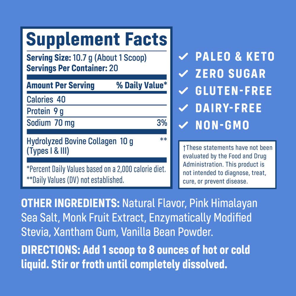 Back view with nutrition facts of NativePath Collagen Peptides Vanilla Bean 214g