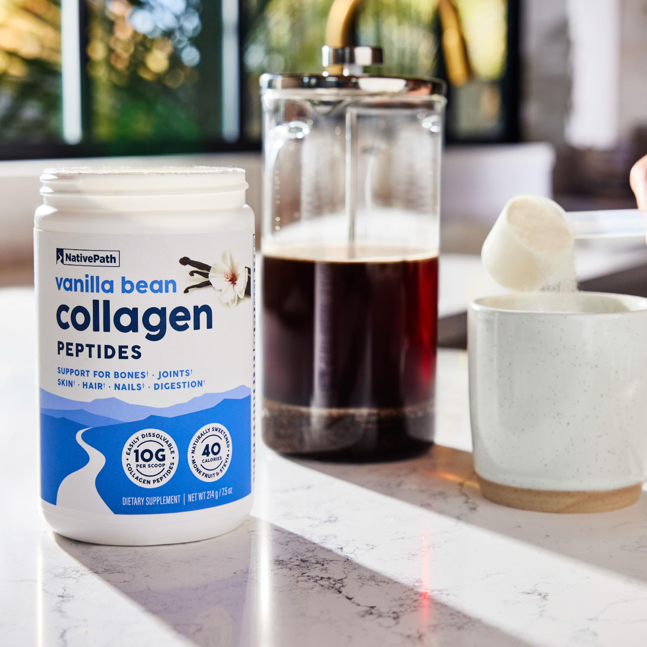 NativePath Collagen Peptides Vanilla Bean 214g jar on a table