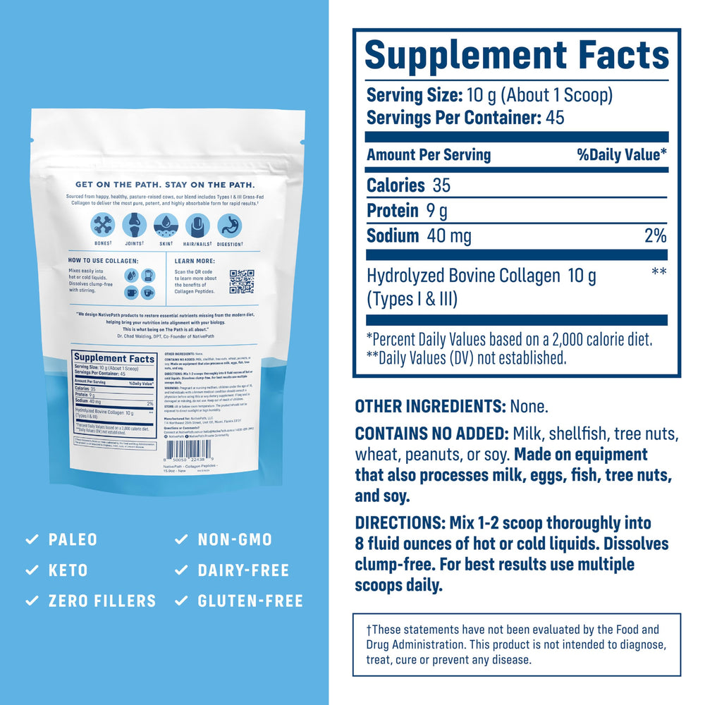 NativePath collagen powder in a 15.9 oz tub supports convenient daily wellness.