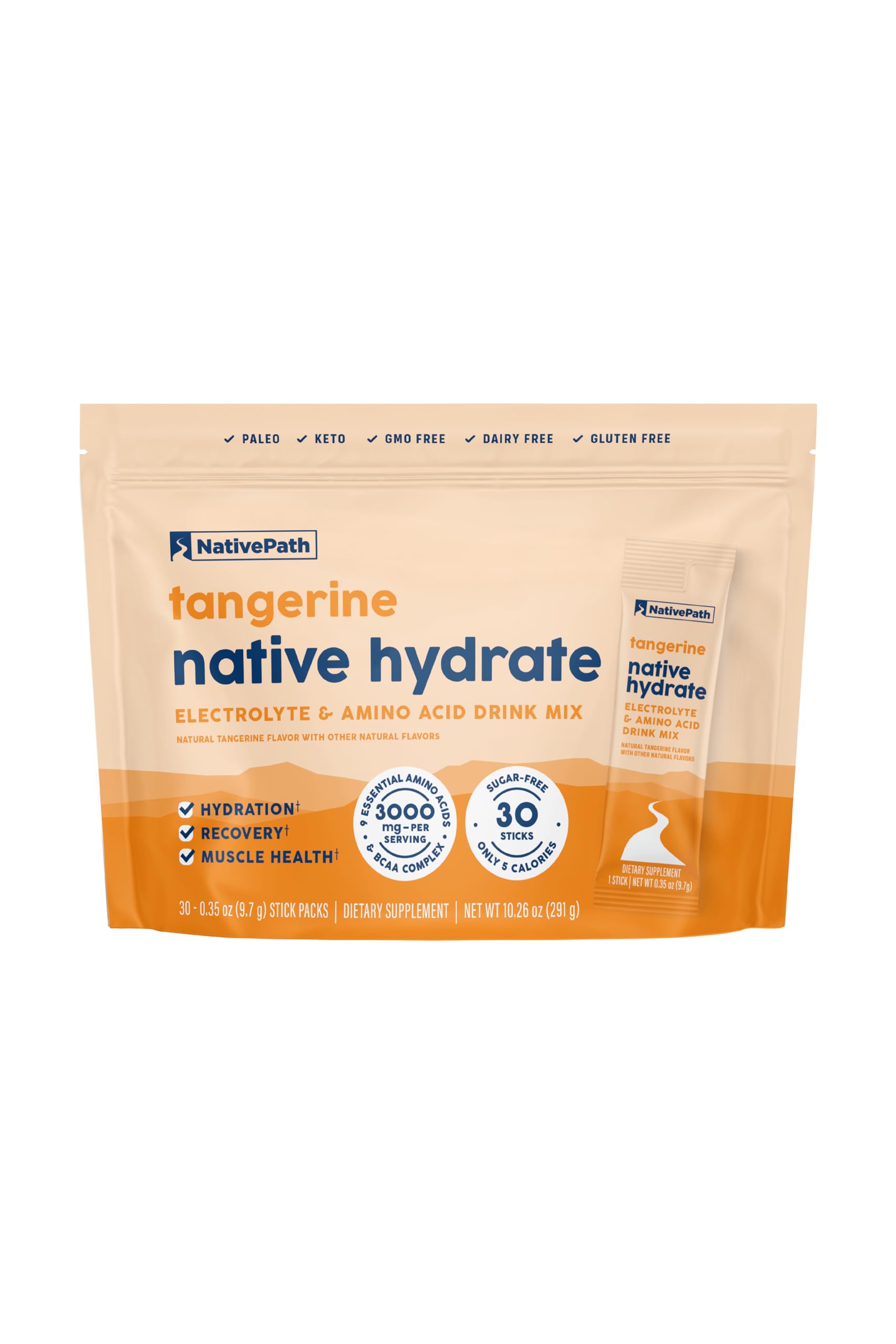 NativePath Hydrate stick pack poured into water for Tangerine hydration