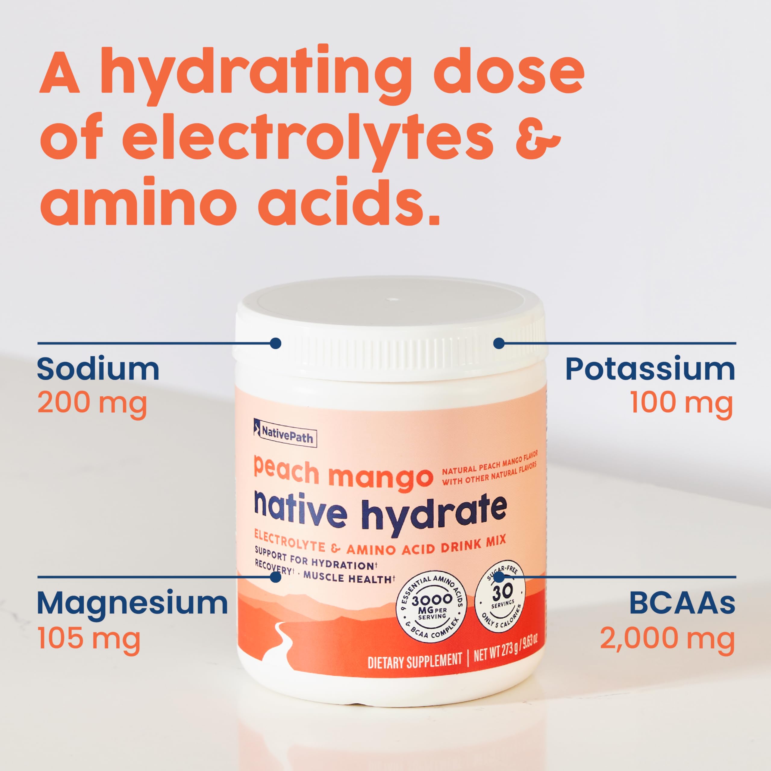 Glass of water being mixed with Native Hydrate Peach Mango