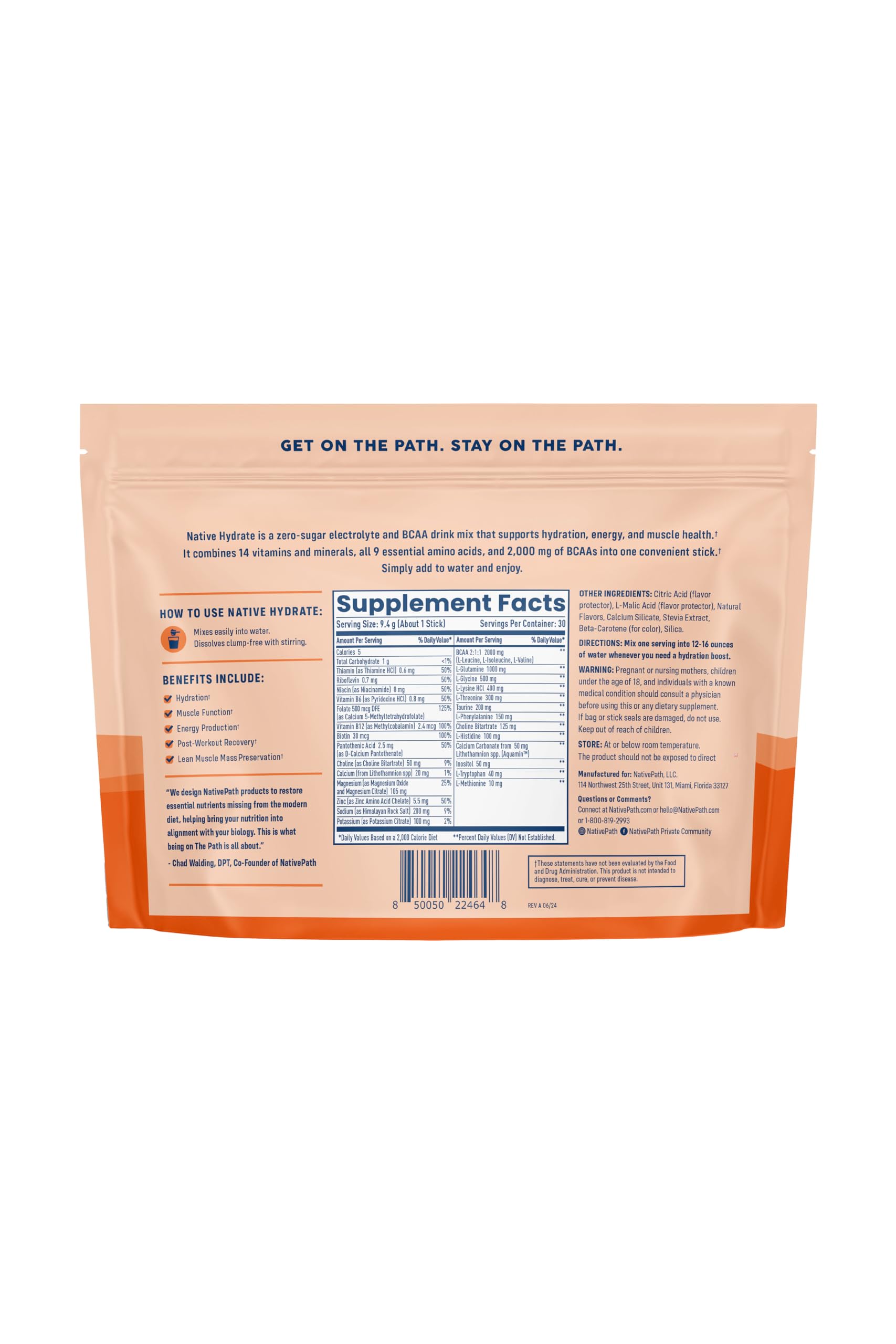 Peach Mango flavor in glass with Native Hydrate for refreshing hydration