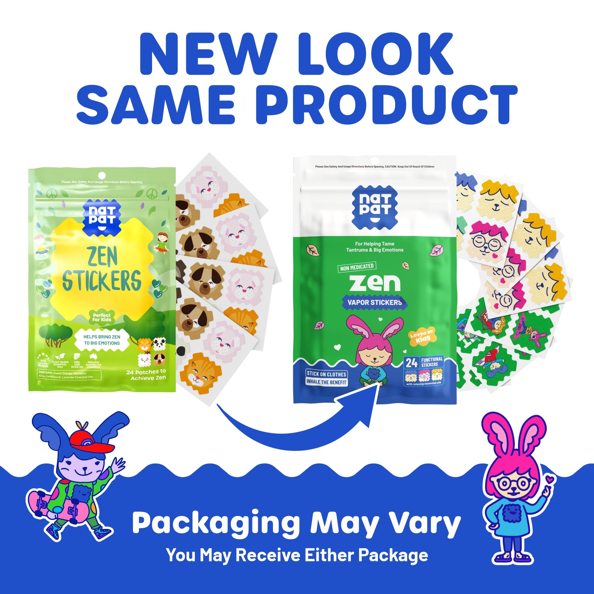 Open package showing 24 Zen Patch stickers