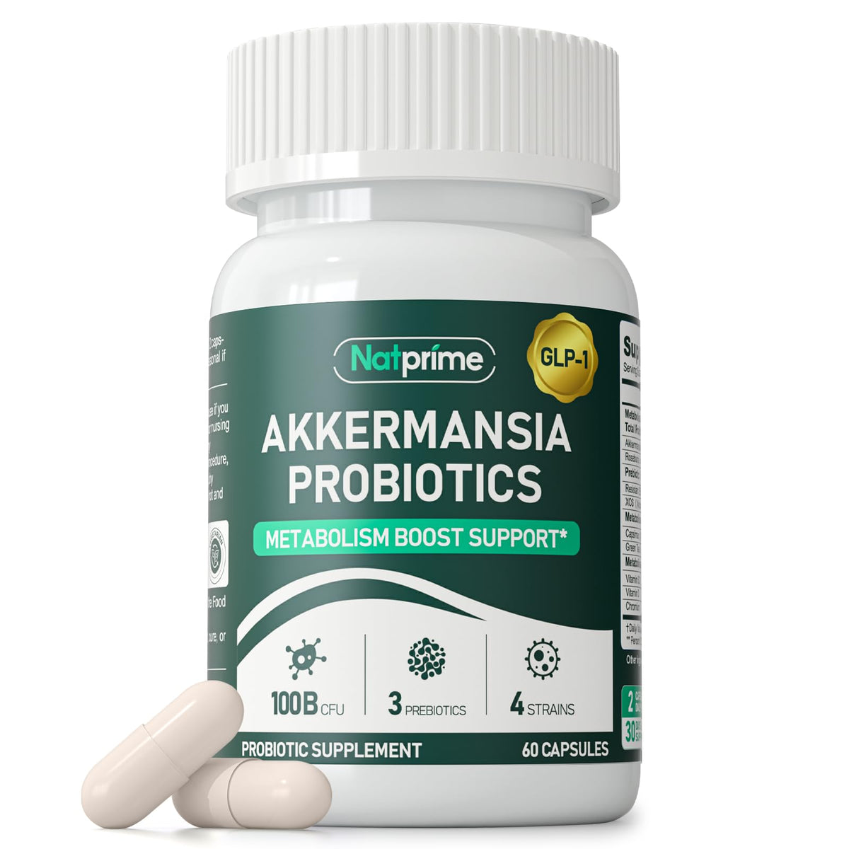 Natprime Akkermansia Probiotic GLP-1 60-cap bottle with label