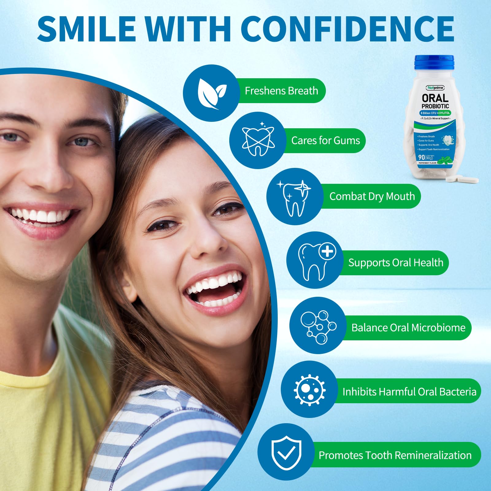 Graphic showing 6 probiotic strains and minerals in Natprime formula