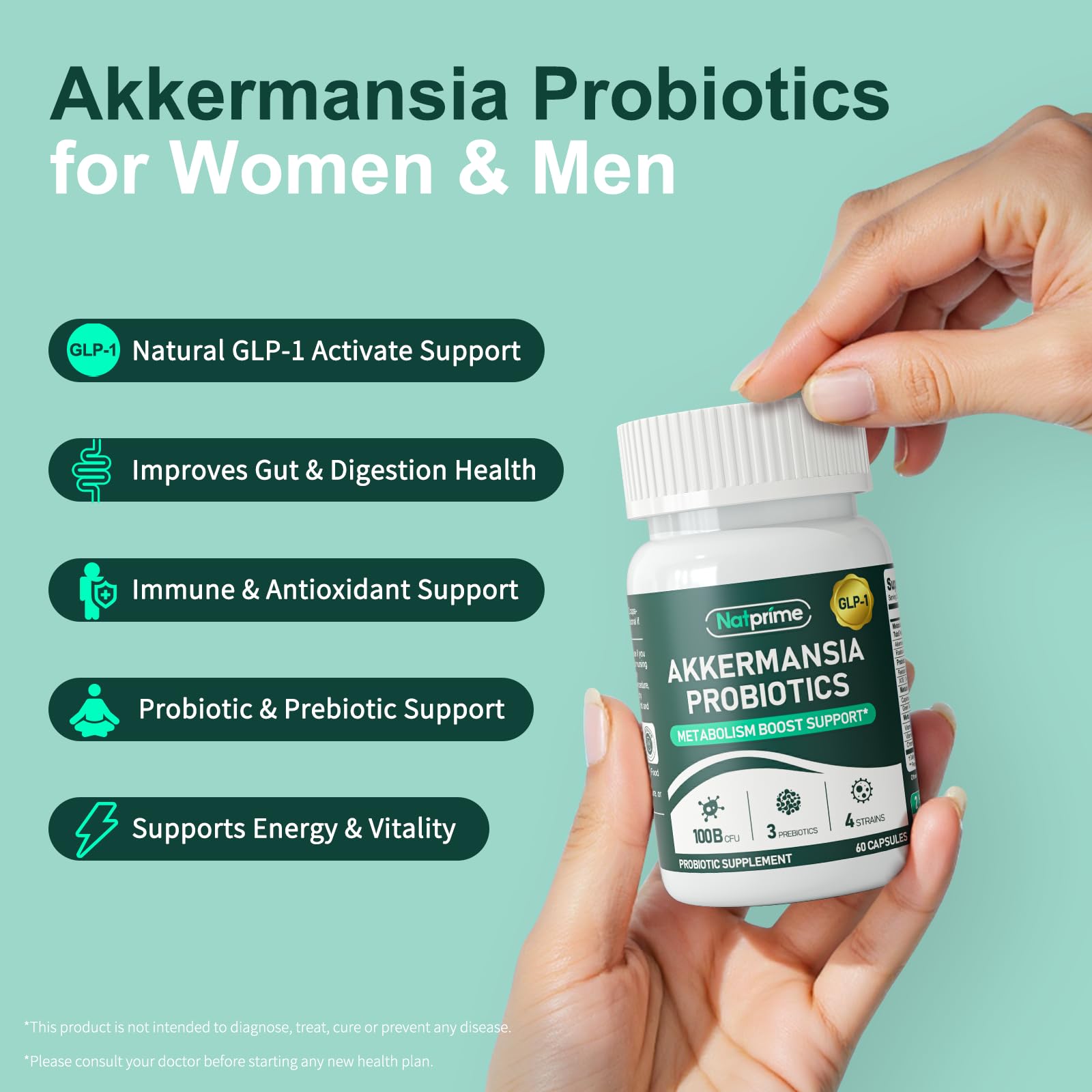 Probiotic blend of four strains: Akkermansia, Bacteroides thetaiotaomicron, Roseburia intestinalis, Lactobacillus gasseri