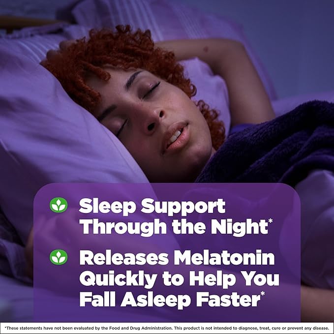 Natrol Melatonin Time Release tablets close-up with soothing sleep support potential.