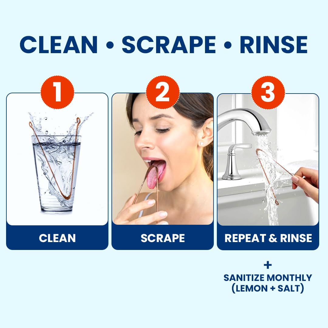 Premium copper tongue scraper detail showing curved edge