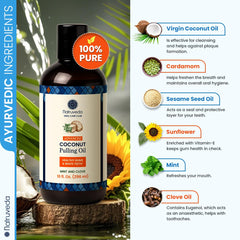 Coconut oil pulling for teeth and gums illustration