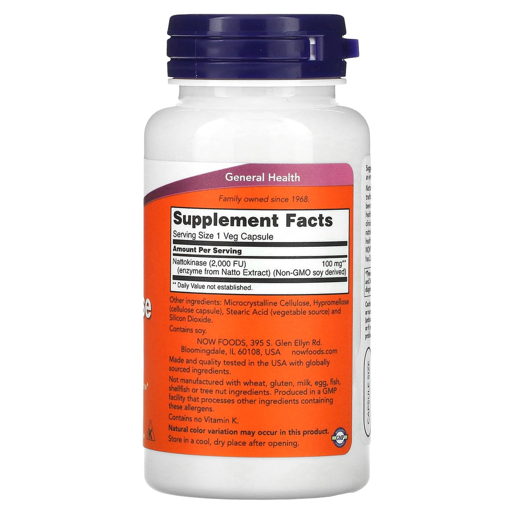 NOW Foods Nattokinase 100 mg VegiCaps bottle and capsules