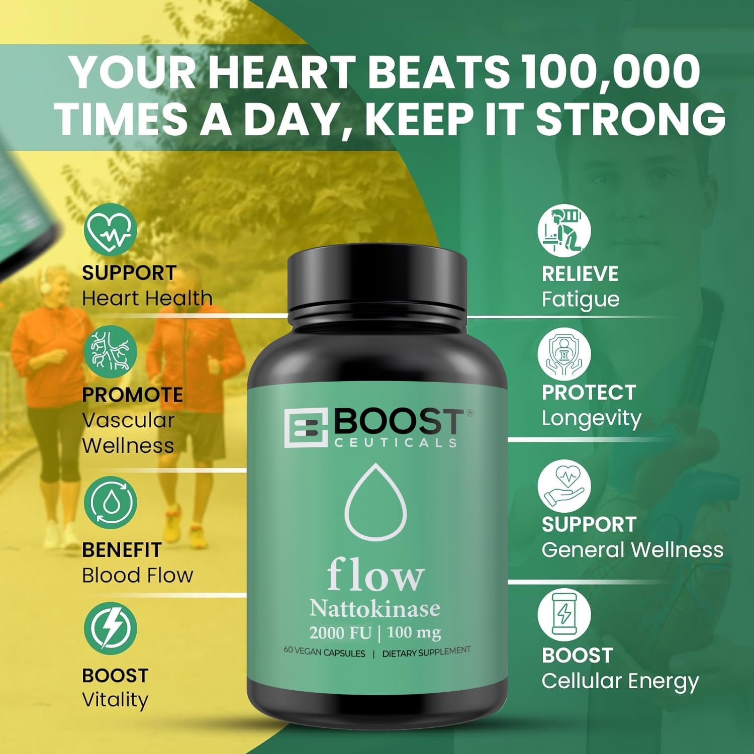 Packaging for BoostCeuticals Nattokinase 2000 FU 100 mg vegan capsules