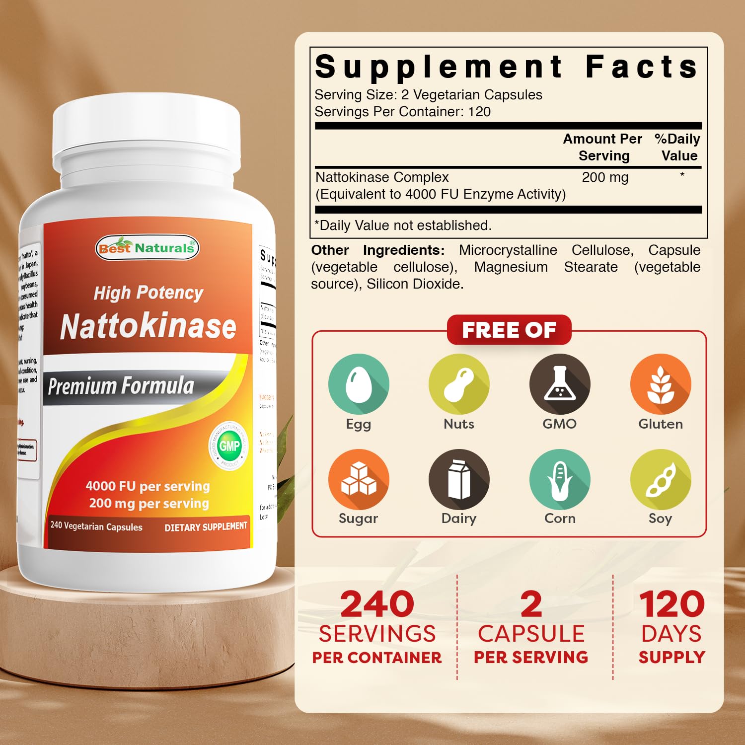 Nattokinase 4000 FU and 200 mg per serving information