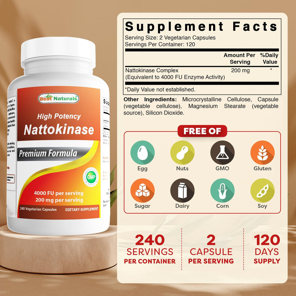 Nattokinase 4000 FU and 200 mg per serving information