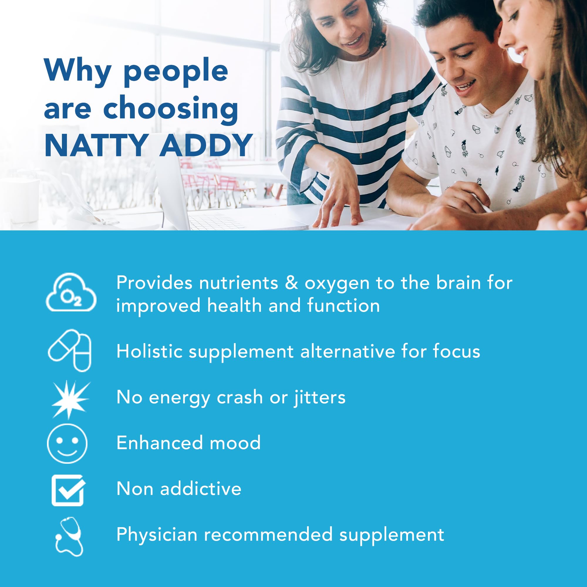 Natty Addy packaging and dosage guide aid easy daily use.