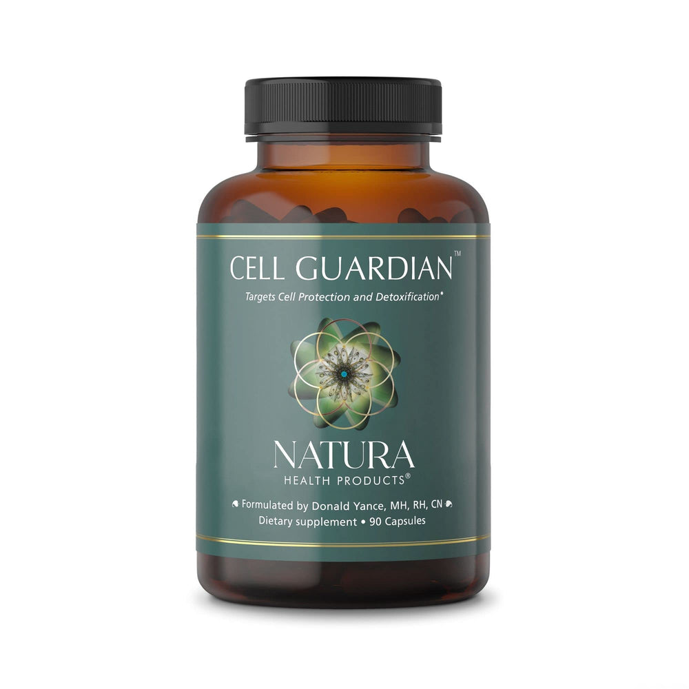 Bottle of Natura Health Cell Guardian 90 capsules on a clean background.