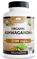 NaturaLife Labs Ashwagandha bottle displaying 2100 mg per serving