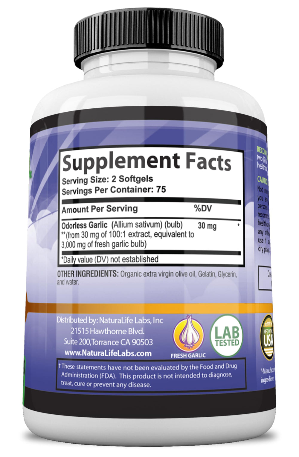 Non-GMO and gluten-free garlic softgels