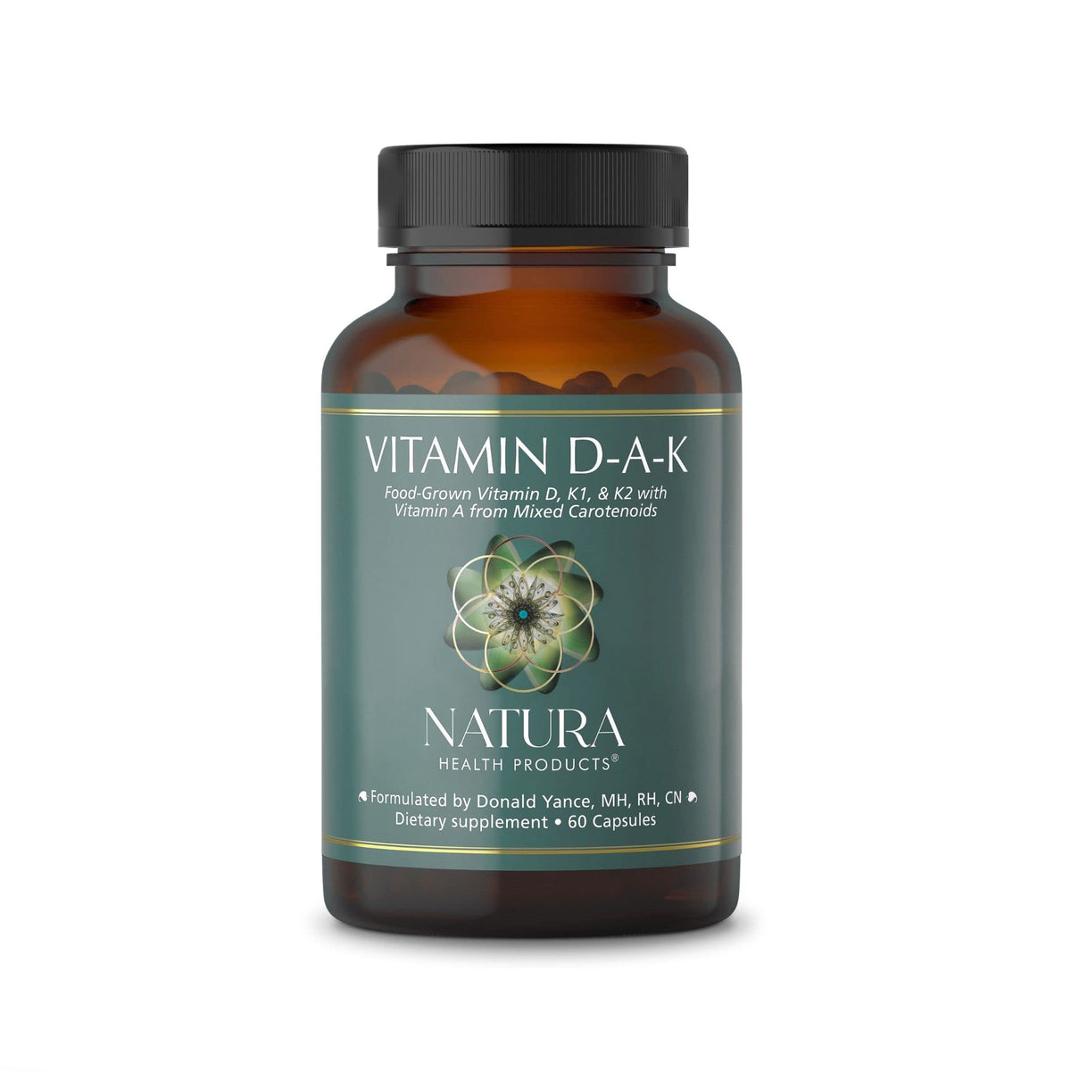 Front label of Natura Vitamin D-A-K supplement bottle