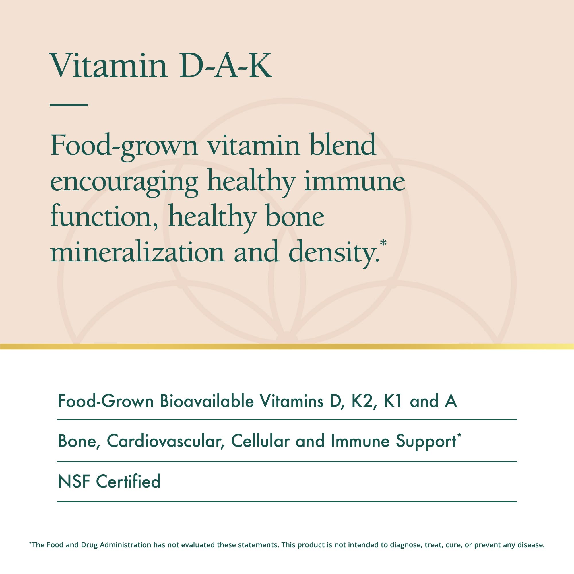 Ingredients panel highlighting vitamins D, A and K
