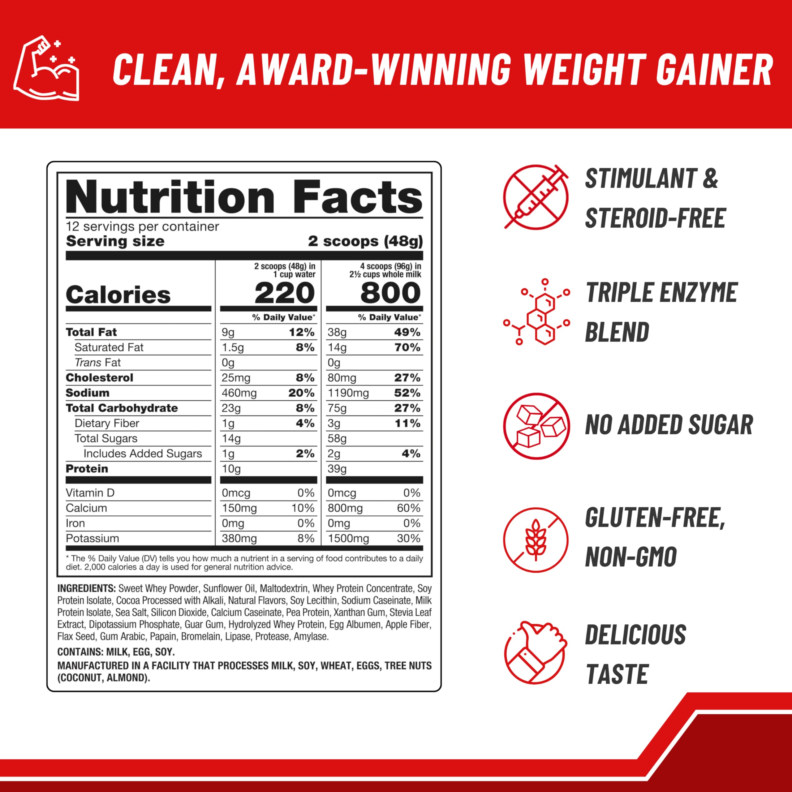 Close-up of Naturade Weight Gain chocolate nutrition label