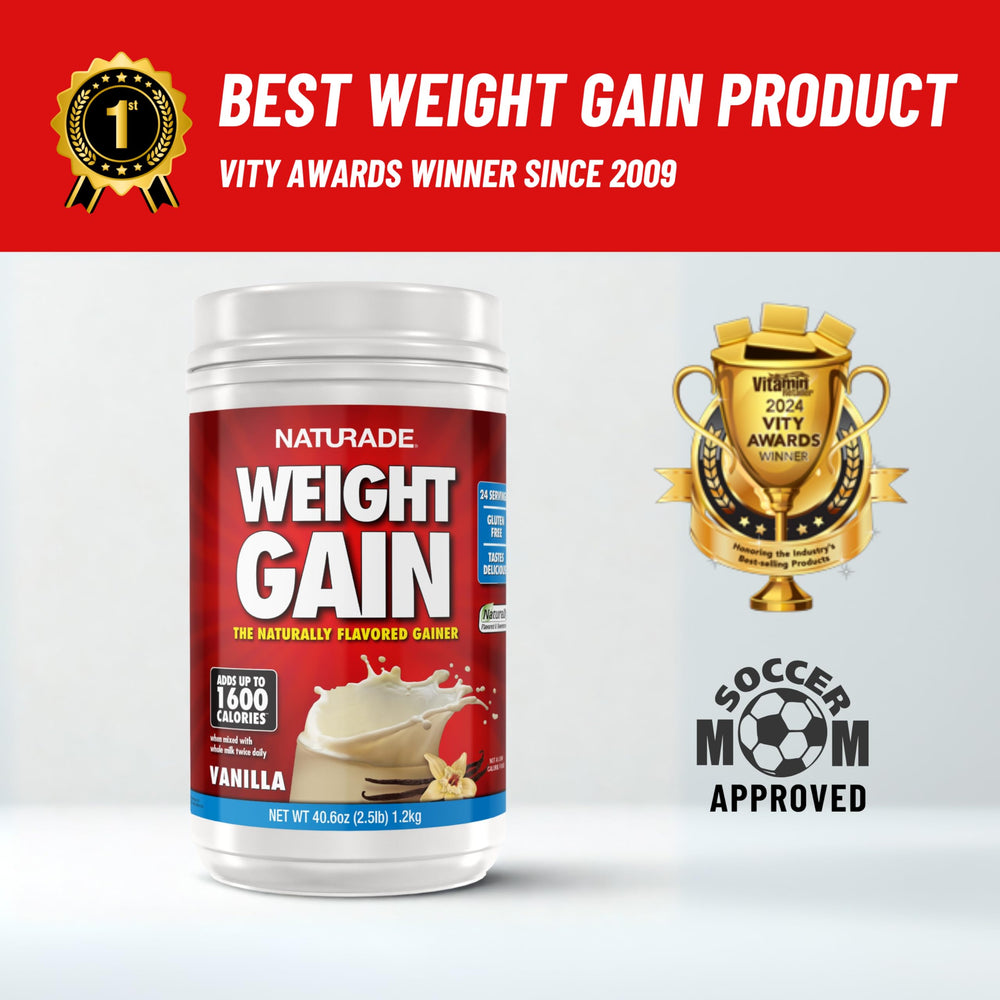 Nutrition facts panel for Naturade Weight Gain Vanilla