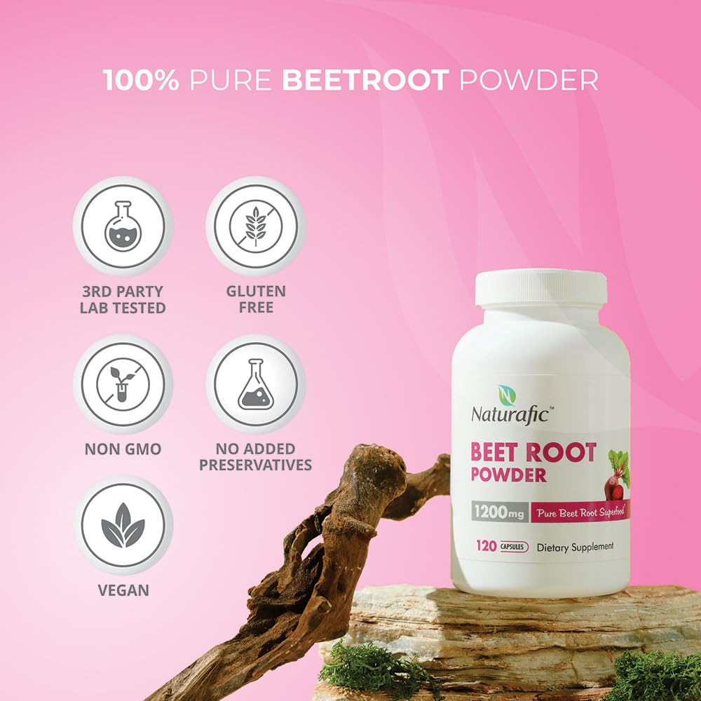 Packshot front view of Naturafic Beetroot Capsules bottle