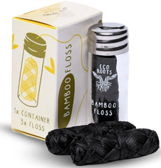 Refillable glass jar of natural bamboo dental floss
