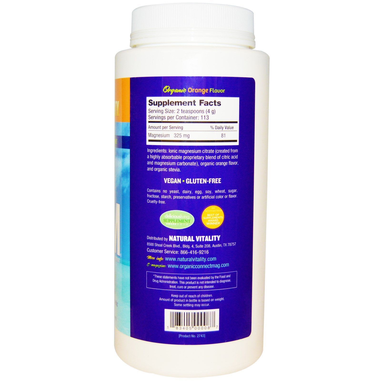 Close-up of Natural Calm Orange magnesium supplement powder
