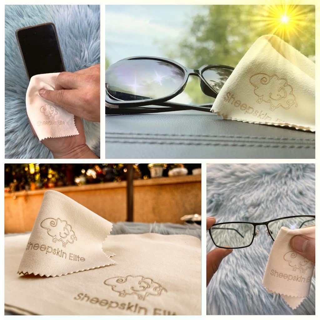 Chamois cloth being used to clean eyeglasses and camera lens