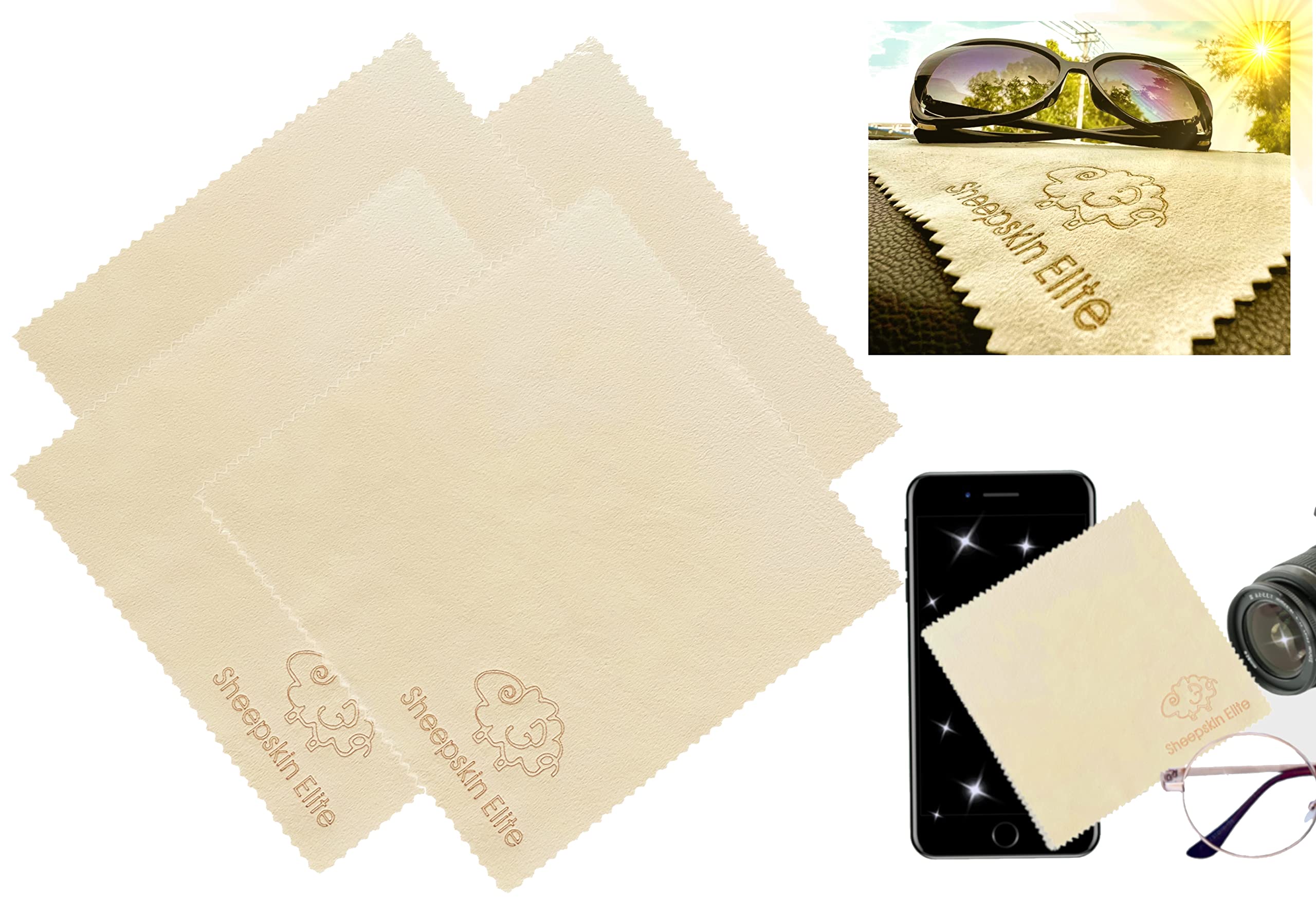 Natural chamois leather cleaning cloth for eyeglasses, small 4-pack