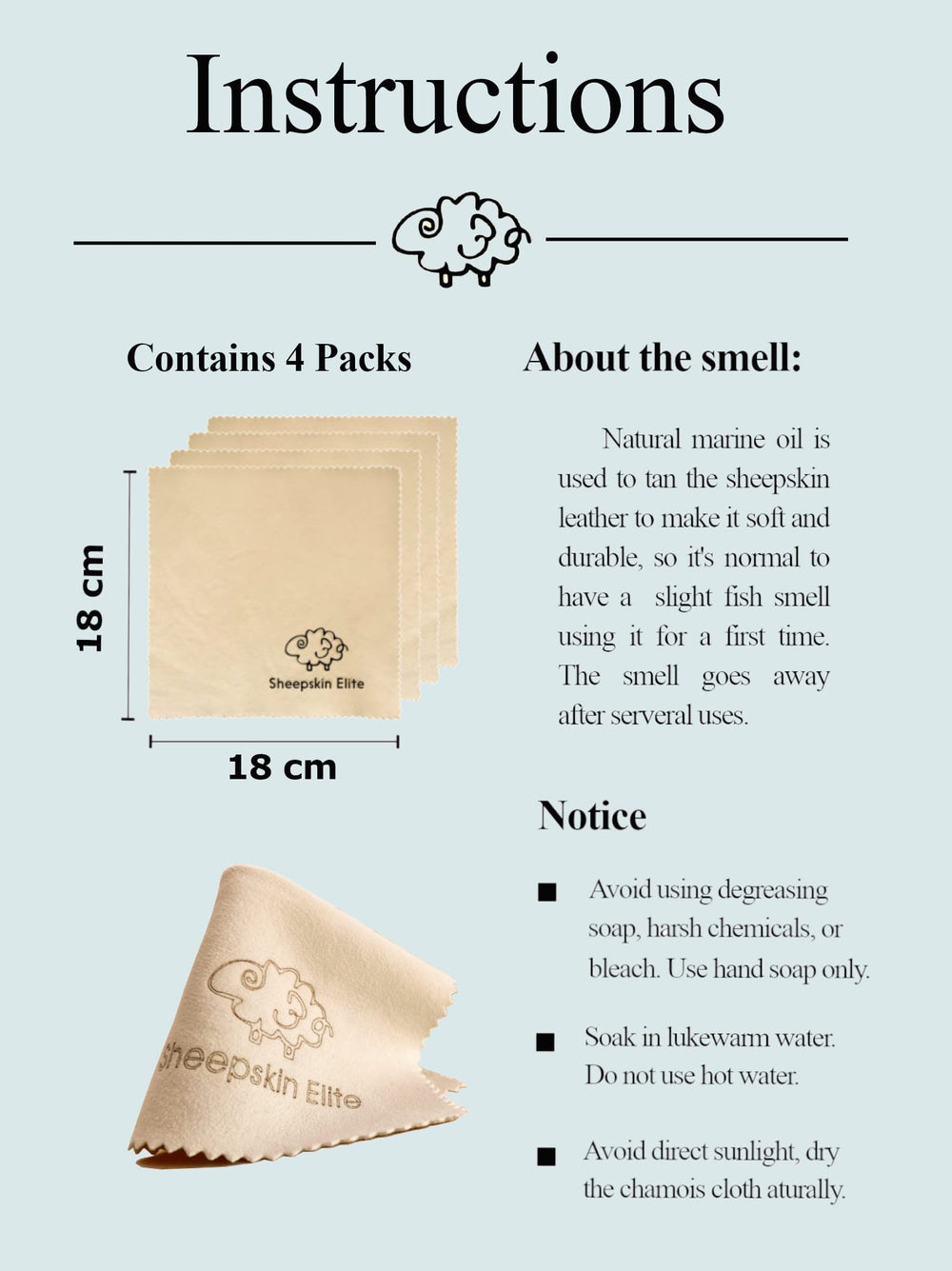 Glasses cleaning cloth made of genuine sheepskin leather, 4-pack