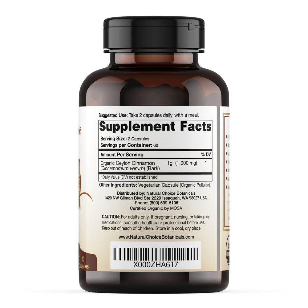 USA-made labeling on Natural Choice Botanicals Ceylon Cinnamon capsules