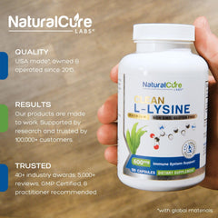 Label showing 600mg L-Lysine per capsule