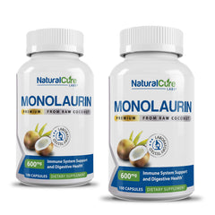 Bottle of Natural Cure Labs Monolaurin 600mg 2-pack with 200 capsules