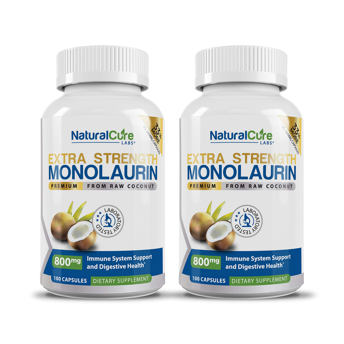 Natural Cure Labs Monolaurin 800mg 2 Pack 200 Capsules - hero image