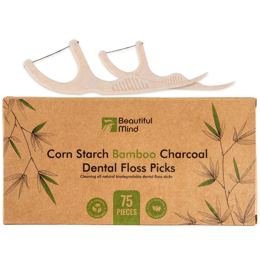Natural dental floss picks 75 pack in kraft box