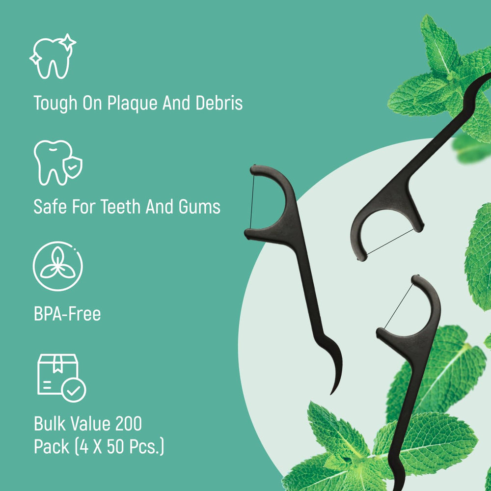 BPA-free handle on natural dental floss picks