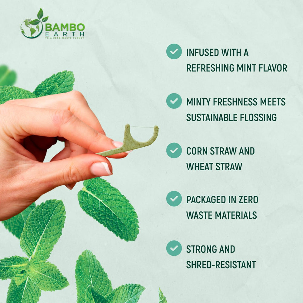 Eco-friendly mint dental floss picks in a 200-pack