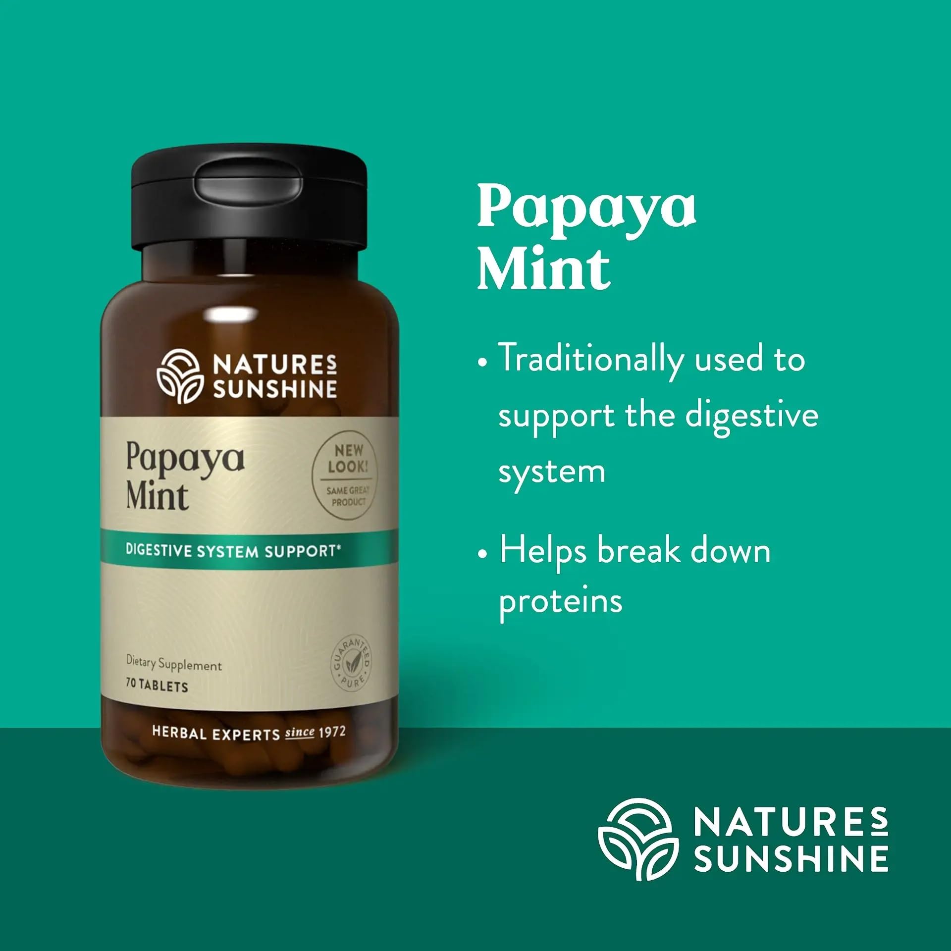 Graphic highlighting ingredients: sorbitol, papaya fruit concentrate, fructose