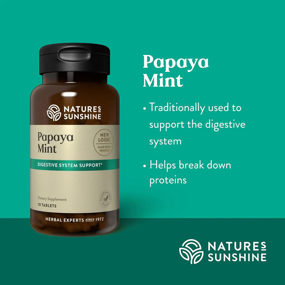 Graphic highlighting ingredients: sorbitol, papaya fruit concentrate, fructose