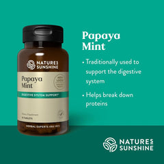Graphic highlighting ingredients: sorbitol, papaya fruit concentrate, fructose