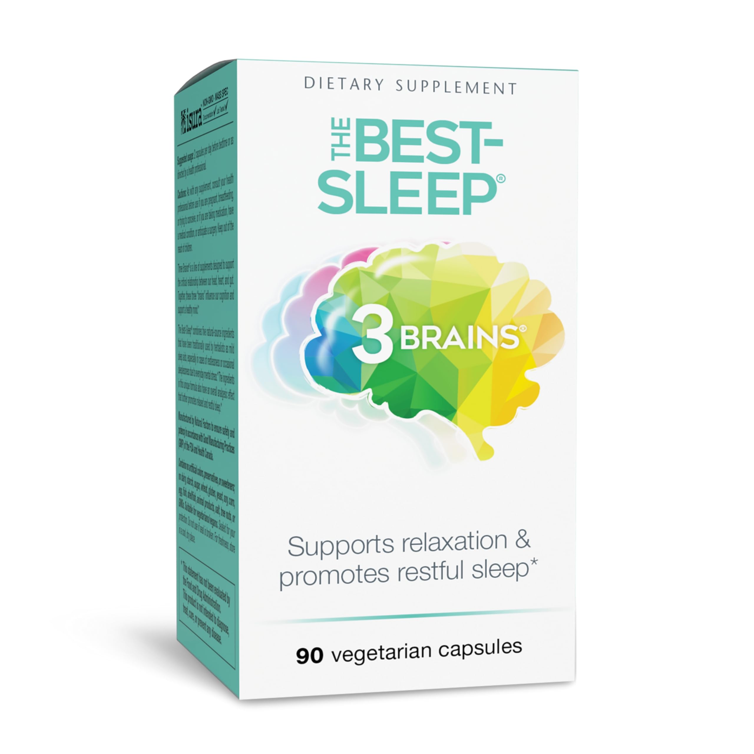 Front view of Natural Factors 3 Brains Best-Sleep vegan 90 capsules bottle
