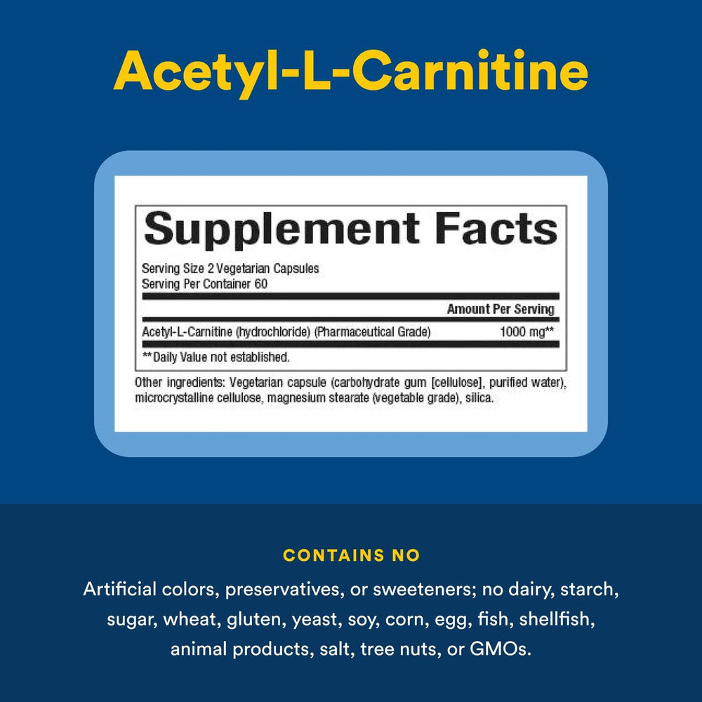 Front label of Natural Factors Acetyl L-Carnitine 500 mg 120 capsules