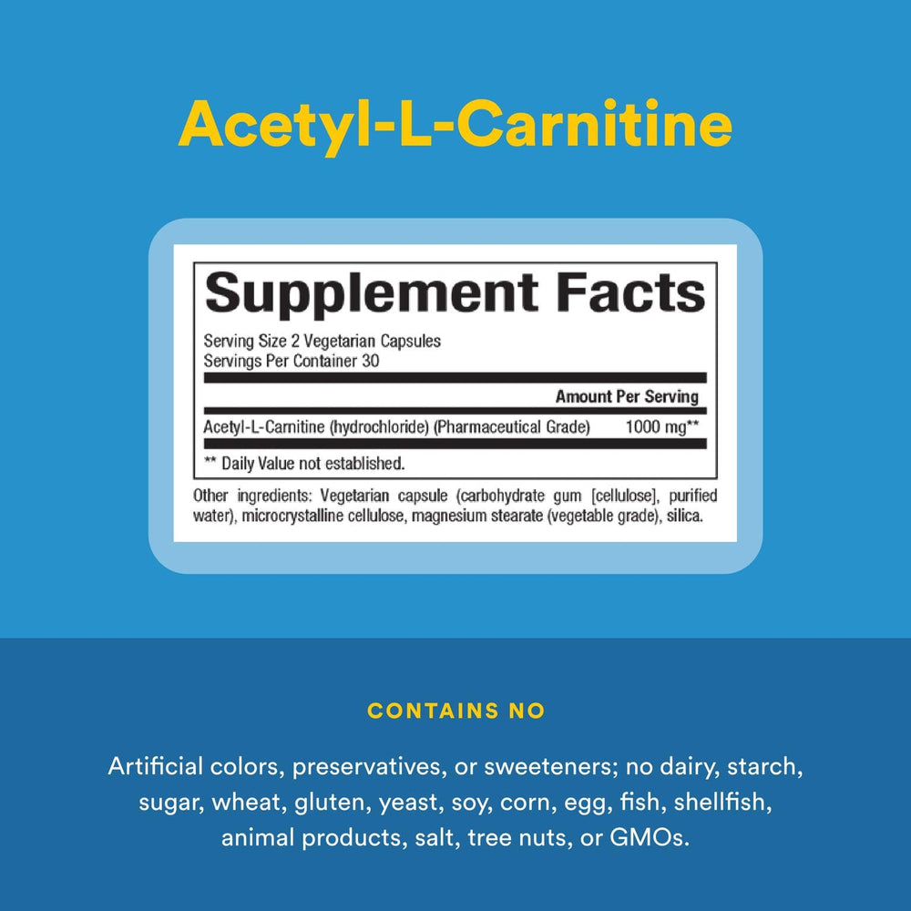 Detail of the nutrition facts panel for Natural Factors Acetyl L-Carnitine 500 mg